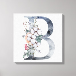 Blauwe Bloemige Monogram Initiaal B Canvas Afdruk