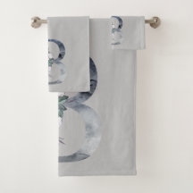 Blauwe bloemige monogram initiaal B grijze handdoe