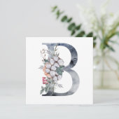 Blauwe Bloemige Monogram Initiaal B Kaart (Staand voorkant)