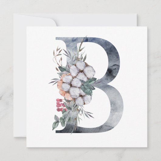 Blauwe Bloemige Monogram Initiaal B Kaart (Voorkant)