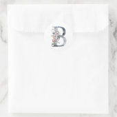 Blauwe Bloemige Monogram Initiaal B Ronde Sticker (Tas)