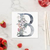 Blauwe Bloemige Monogram Initiaal B Servet (Insitu)