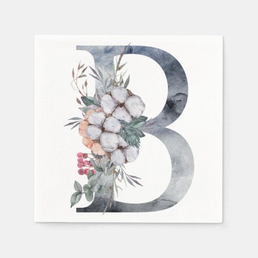 Blauwe Bloemige Monogram Initiaal B Servet (Voorkant)