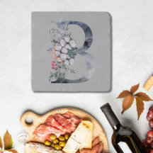 Blauwe Bloemige Monogram Initiaal B