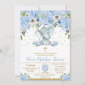 Blauwe Bloemige Mooie Olifant Doop Christening Kaart (Voorkant)