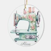 Blauwe bloemige naaimachine ornament (Links)