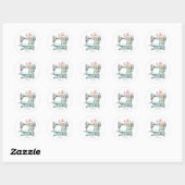 Blauwe bloemige naaimachine ronde stickers (Vel)