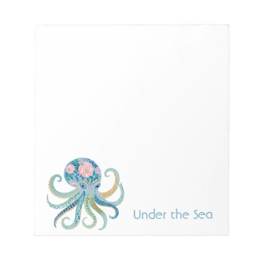 Blauwe Bloemige Octopus Notitieblok (Voorkant)