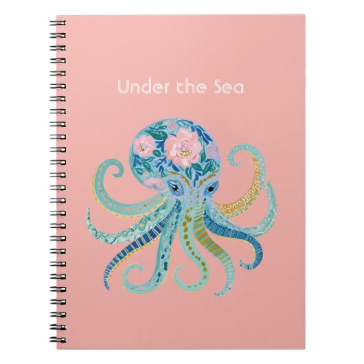 Blauwe Bloemige Octopus Notitieboek (Voorkant)