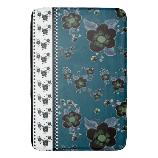 Blauwe bloemige ontwerper badmat (Voorkant Verticaal)