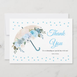 Blauwe Bloemige Paraplu Baby Shower Bedankkaart