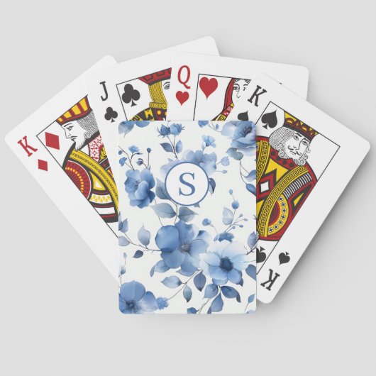 Blauwe Bloemige Persoonlijke Pokerkaarten (Achterkant)