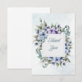 Blauwe bloemige platte bedankkaart (Voorkant / Achterkant)