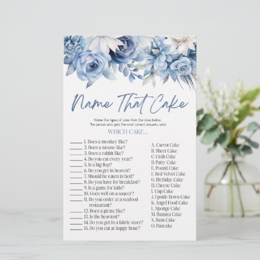 Blauwe Bloemige Raad Die Taart Bruidsfeestje Spel Briefpapier (Staand voorkant)