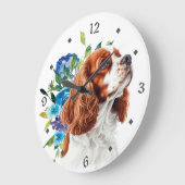 Blauwe Bloemige Rode Cavalier King Charles Spaniel Grote Klok (Hoek)