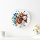 Blauwe Bloemige Rode Cavalier King Charles Spaniel Grote Klok (Huis)
