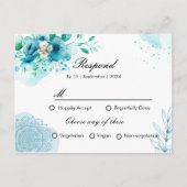 Blauwe bloemige RSPV uitnodigingskaart voor bruilo Uitnodiging Briefkaart (Voorkant)