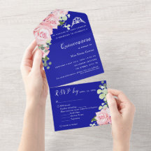 Blauwe bloemige RSVP drievoudige evenementenuitnod
