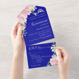Blauwe bloemige RSVP drievoudige evenementenuitnod All In One Uitnodiging