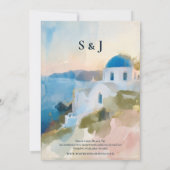 Blauwe Bloemige Santorini Trouw Uitnodiging (Achterkant)
