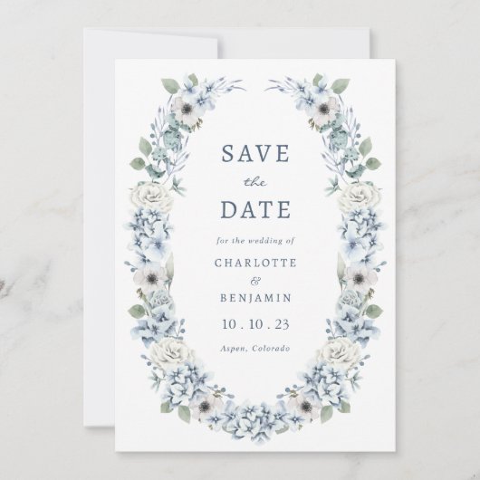 Blauwe Bloemige 'Save the Date' Save The Date (Voorkant)