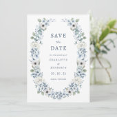 Blauwe Bloemige 'Save the Date' Save The Date (Staand voorkant)