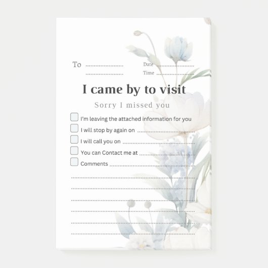 Blauwe bloemige sticky notitie voor terugkombezoek post-it® notes (Voorkant)