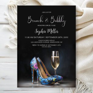 Blauwe Bloemige Stiletto Schoenen Brunch en Mousse Kaart