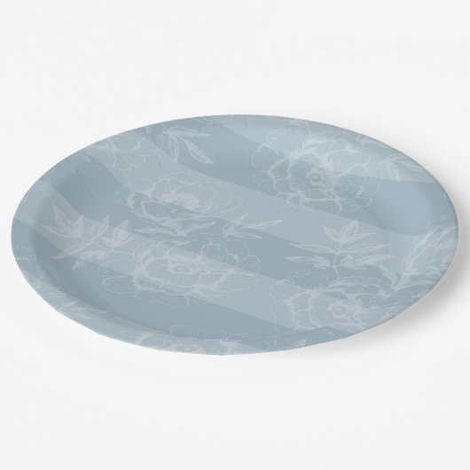 Blauwe Bloemige Streep Eettafelborden Papieren Bordje (Gekanteld)