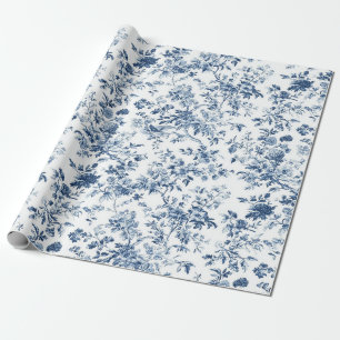 Blauwe Bloemige Tak Toile Herhaling Tuinfeest Verp Cadeaupapier