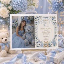 Blauwe Bloemige Teddystoel Vijftiende Verjaardags