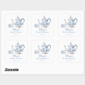 Blauwe Bloemige Thee Party Bruids Bruiloft Vierkante Sticker (Vel)