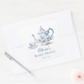 Blauwe Bloemige Thee Party Bruids Bruiloft Vierkante Sticker (Envelop)