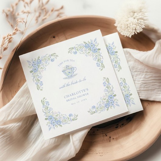 Blauwe Bloemige Theepartij voor de Bruid Servet