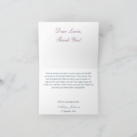 Blauwe bloemige theeparty bruidsfeest bedankkaart (Binnen)