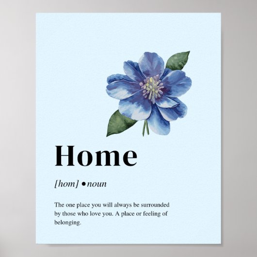 Blauwe Bloemige Thuis Definitie Poster Minimalisti (Voorkant)