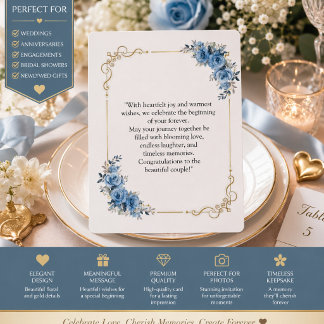 Blauwe Bloemige Trouw Congratulatiekaart | Elegant Kaart
