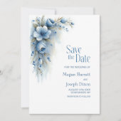 Blauwe Bloemige Trouw Save the Date (Voorkant)