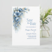 Blauwe Bloemige Trouw Save the Date (Staand voorkant)