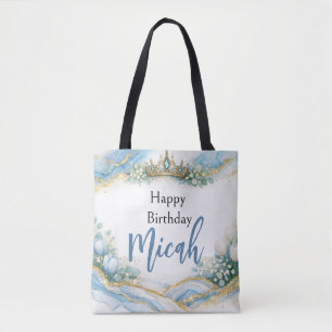 Blauwe Bloemige Tulpen Baby's Breath Agate Goud Mo Tote Bag