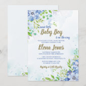 Blauwe Bloemige Uitnodiging voor een Bruiloftsfees (Voorkant / Achterkant)