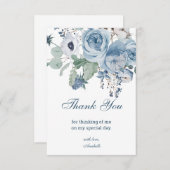 Blauwe Bloemige Verjaardag Bedankkaart (Voorkant / Achterkant)