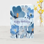 Blauwe Bloemige Verjaardag Kaart (Gele Bloem)
