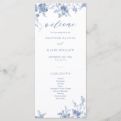 Blauwe Bloemige Victoriaanse Klassieke Bruiloft Programmakaart (Voorkant)