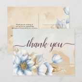 Blauwe bloemige Vintage bedankkaart Briefkaart (Voorkant / Achterkant)