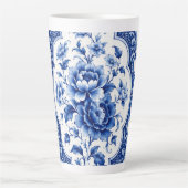 Blauwe bloemige vintage Latte mok (Voorkant)