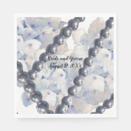 Blauwe Bloemige Vintage Parels Bruiloft Papieren S Servet