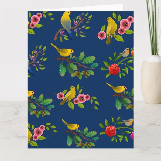 Blauwe bloemige vogelprint  kaart (Voorkant)