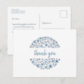 Blauwe bloemige waterverf bedankt briefkaart (Voorkant / Achterkant)