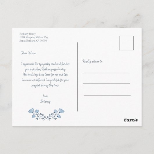 Blauwe bloemige waterverf bedankt briefkaart (Achterkant)